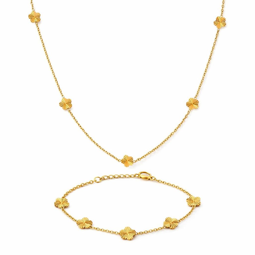 Soft Gold Flower Halskette + Armband